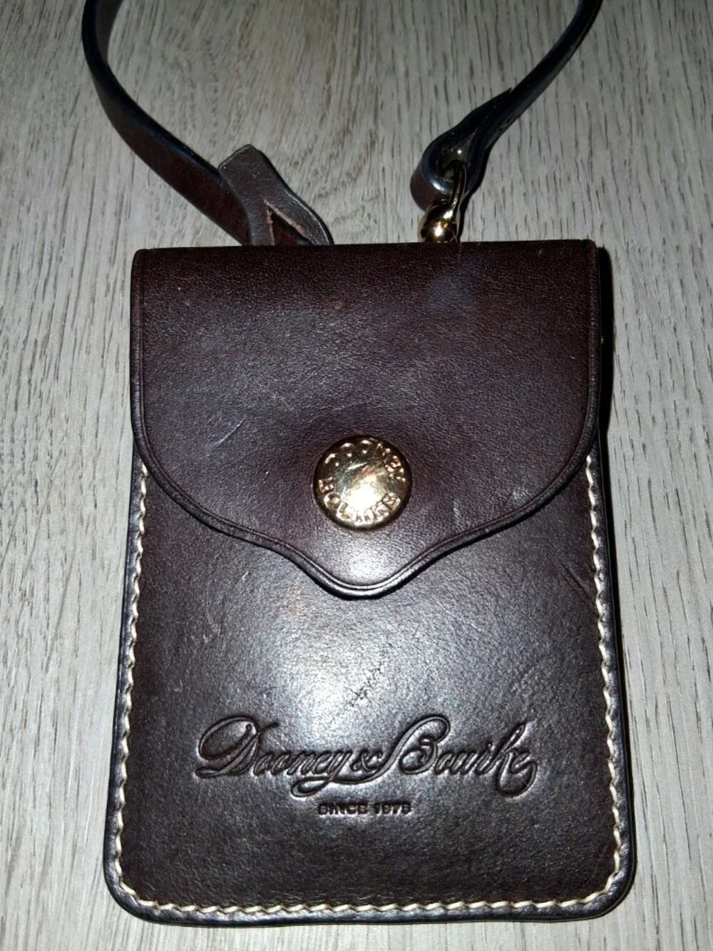 Dooney & Bourke Dark Brown Leather ? Card Holder Keychain Clip Luggage Tag